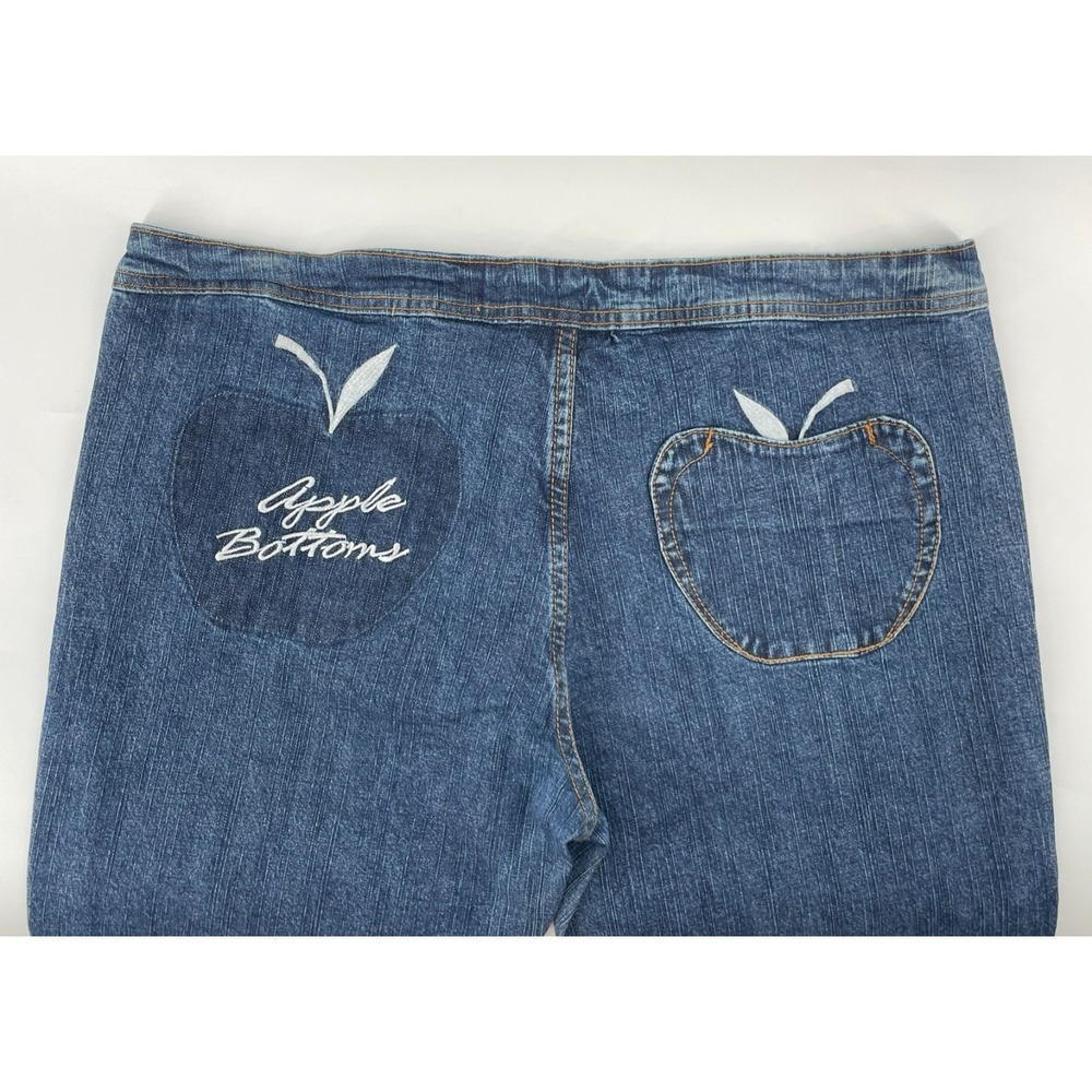 Apple Bottom Jeans Y2K  36x33 One Pocket Wide Leg Mid Rise Dark Wash Embroidered